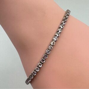 Silver Tone Plated Pink Cubic Zirconias Tennis Bracelet 6.5” New Classic Sparkle